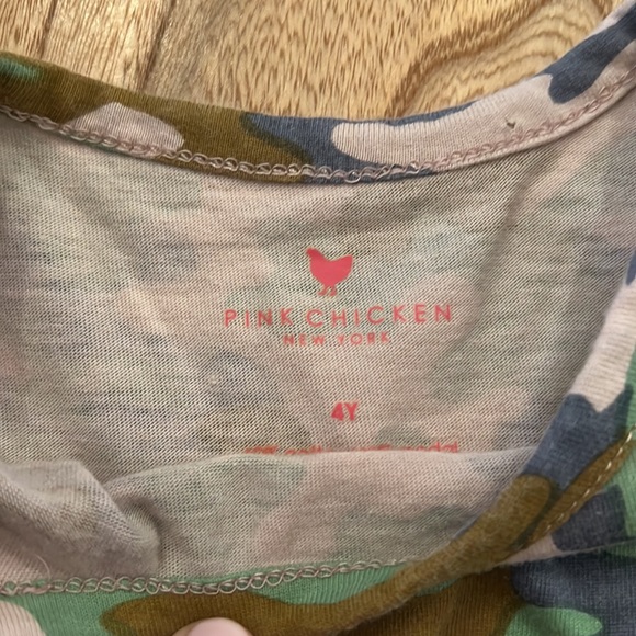 LAST CHANCE: Pink Chicken pink, green, navy, brown camo dress with sleeves, 4T - Picture 2 of 2
